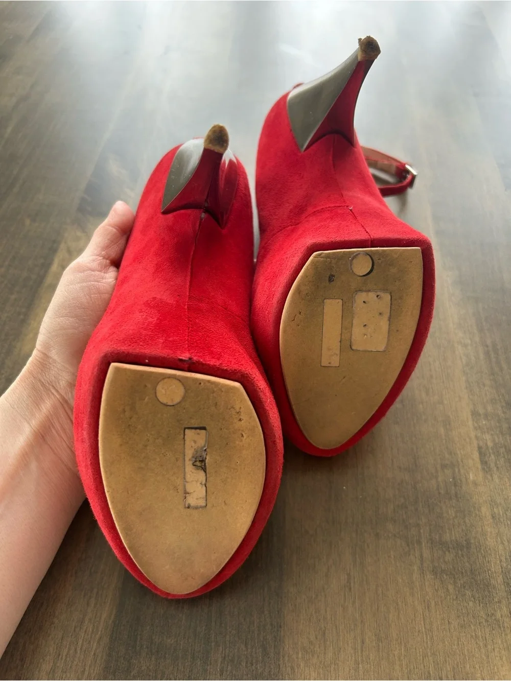 ♥️♥️🌹🌹Red Suede Peep-Toe Ankle-Strap Heels 🌹♥️🌹🌹